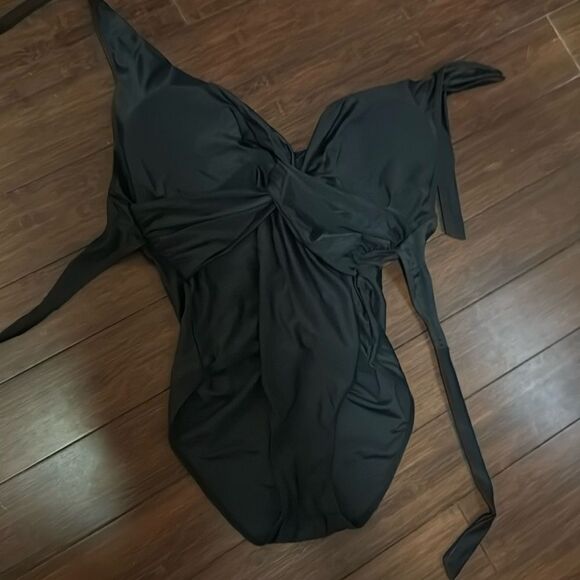 Black One Piece Bathing Suit - Halter Tie - Back Tie - Size XL - Never Worn